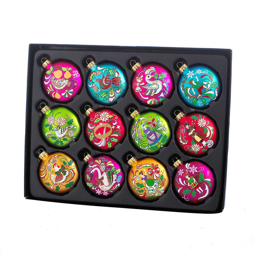 65MM Glass 12 Days Of Christmas Glass Ball Ornaments