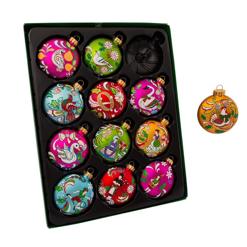 65MM Glass 12 Days Of Christmas Glass Ball Ornaments