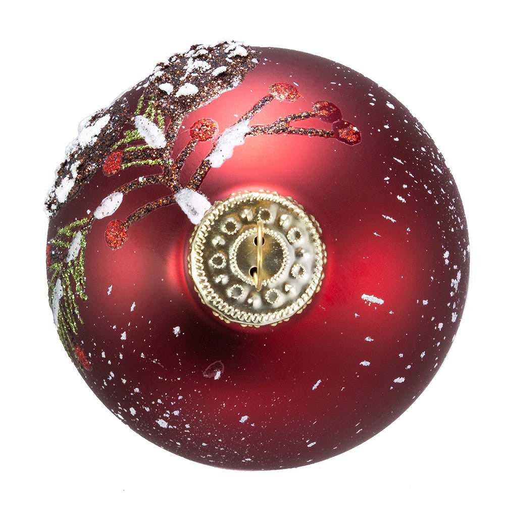 80MM Glass Red With Pinecone Design Ball Ornaments
