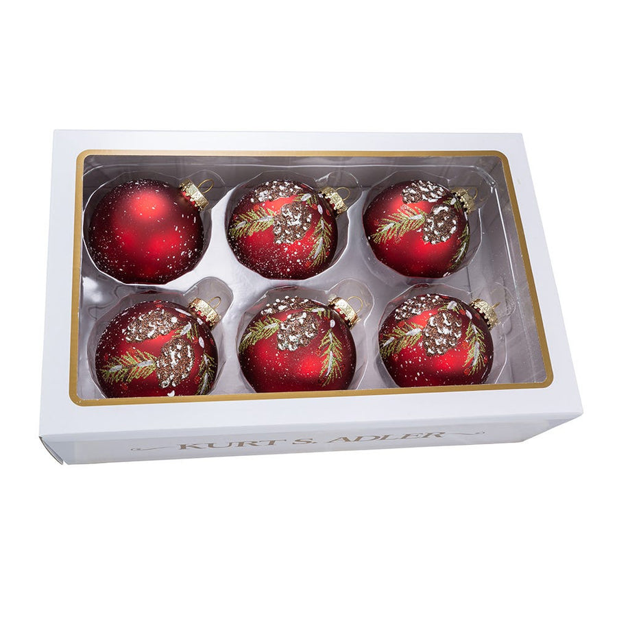 80MM Glass Red With Pinecone Design Ball Ornaments