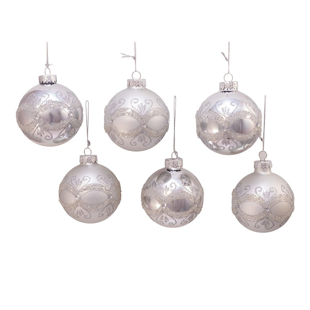 80MM Glass Silver Glitter Ball Ornaments