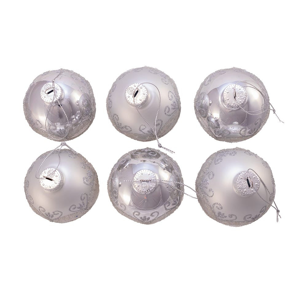 80MM Glass Silver Glitter and Sequins Ball Ornaments