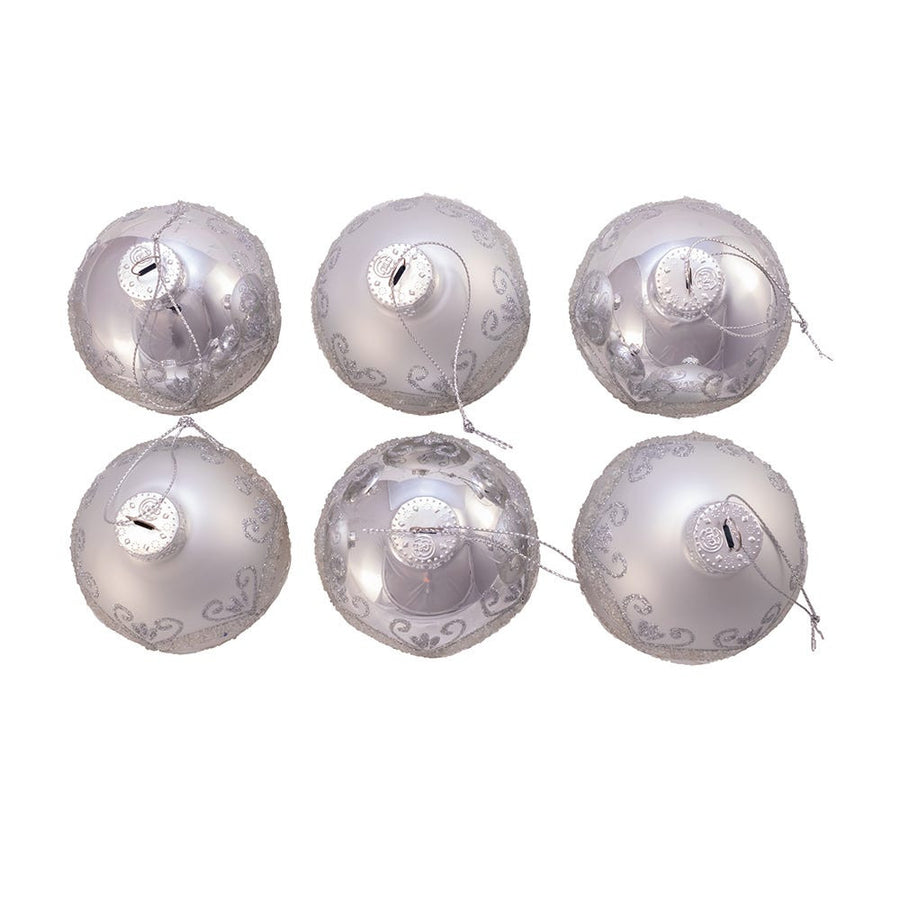 80MM Glass Silver Glitter and Sequins Ball Ornaments