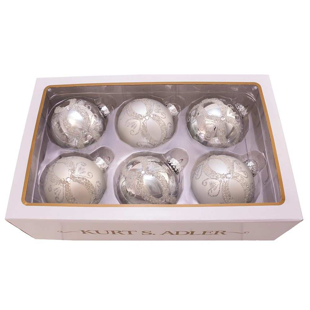 80MM Glass Silver Glitter and Sequins Ball Ornaments
