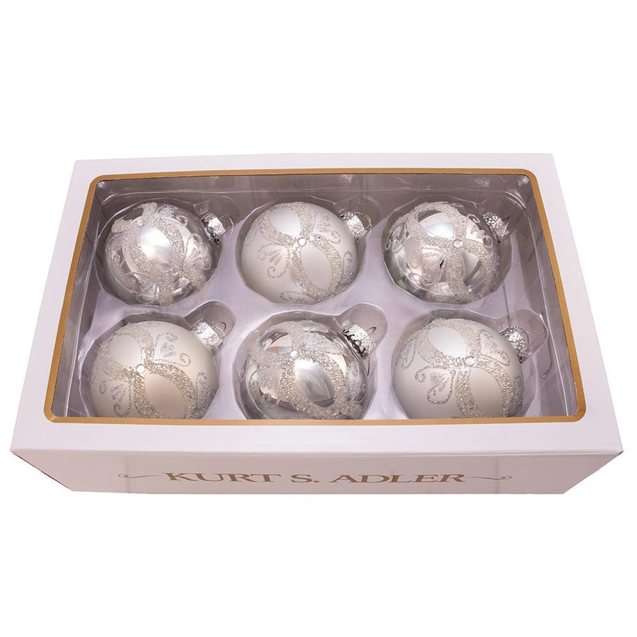 80MM Glass Silver Glitter and Sequins Ball Ornaments