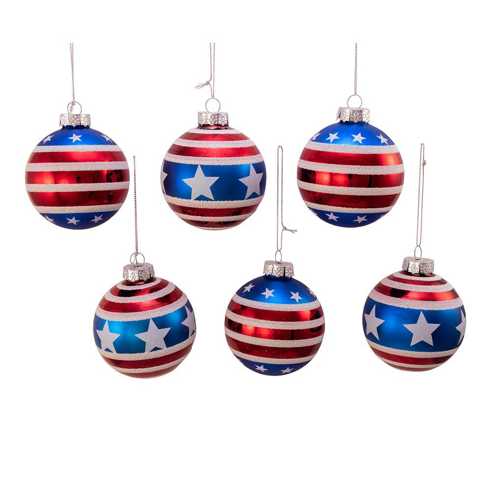 80MM Glass Red, White and Blue Stars and Stripes Glass Ball Ornaments