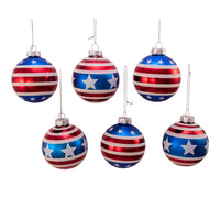 80MM Glass Red, White and Blue Stars and Stripes Glass Ball Ornaments
