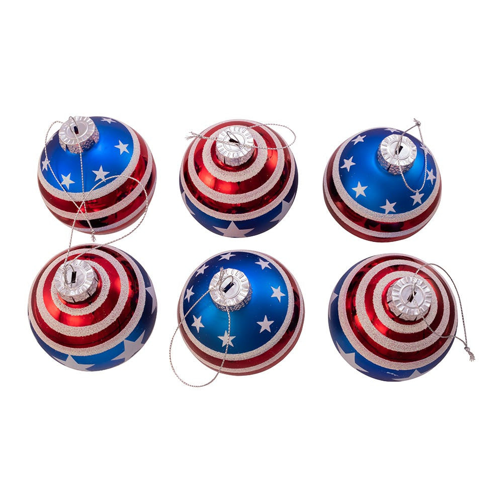 80MM Glass Red, White and Blue Stars and Stripes Glass Ball Ornaments