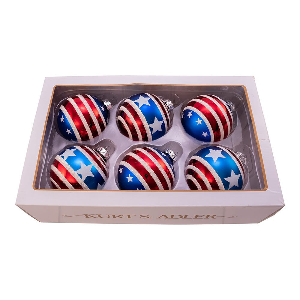 80MM Glass Red, White and Blue Stars and Stripes Glass Ball Ornaments