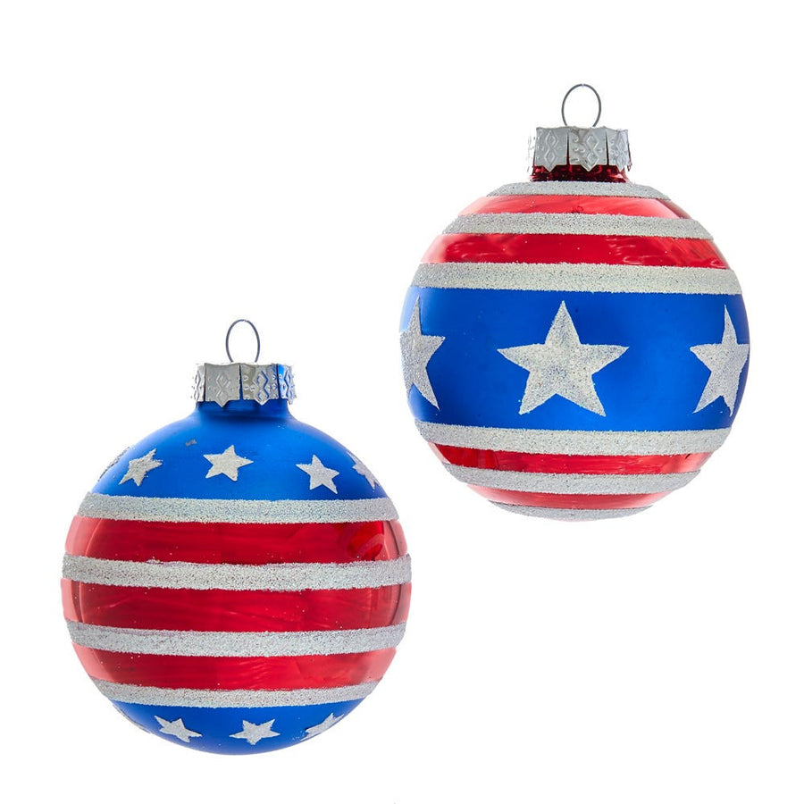80MM Glass Red, White and Blue Stars and Stripes Glass Ball Ornaments