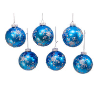 80MM Glass Blue and Silver Glitter Snowflake Ball Ornaments