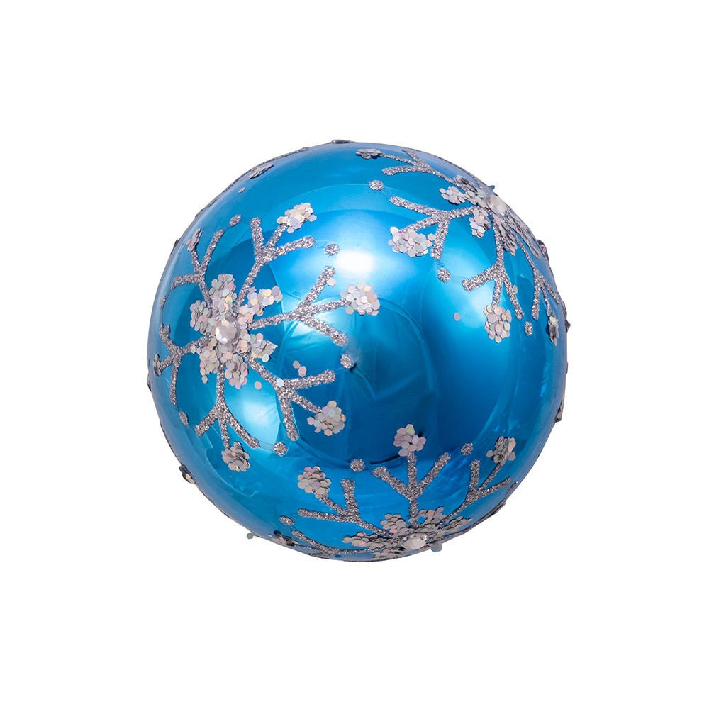 80MM Glass Blue and Silver Glitter Snowflake Ball Ornaments