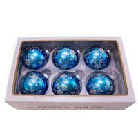 80MM Glass Blue and Silver Glitter Snowflake Ball Ornaments