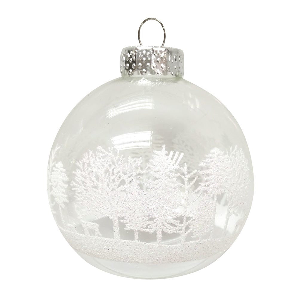 80MM Glass Clear Ball With White Tree Design Ornaments