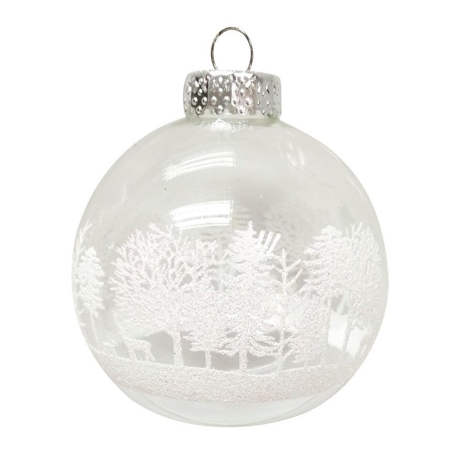 80MM Glass Clear Ball With White Tree Design Ornaments