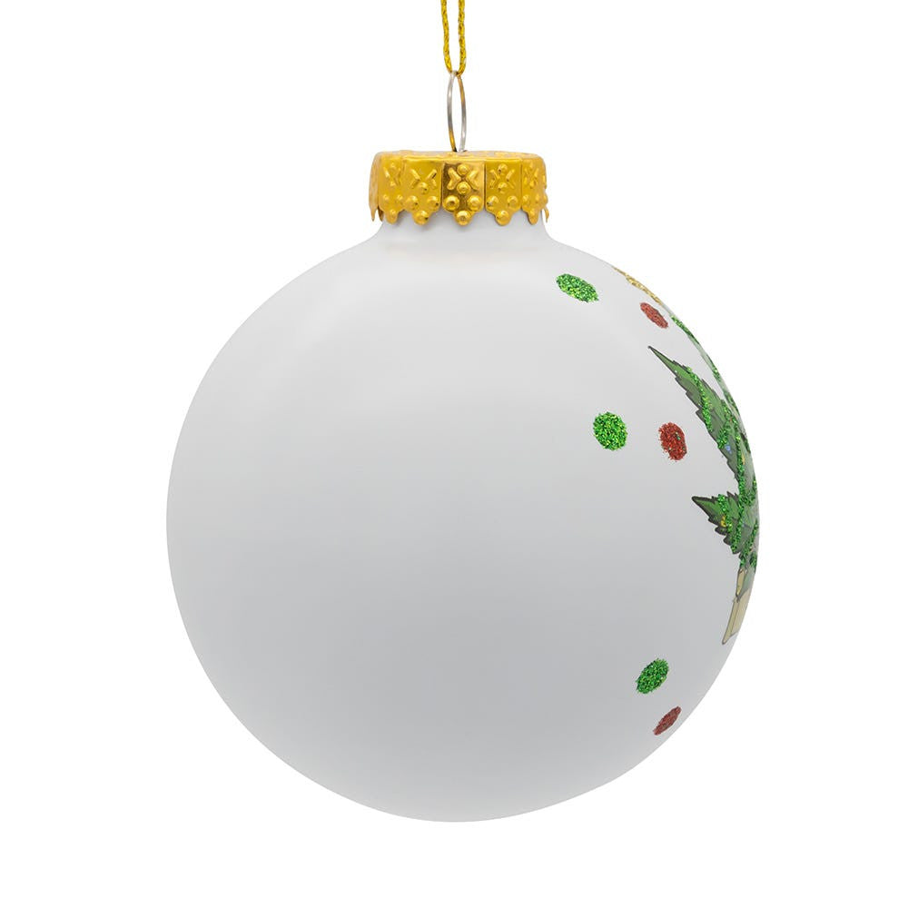 80MM Glass White With Cannabis Design Ball Ornament