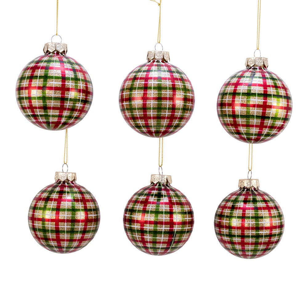 80MM Glass Red and Green Plaid Ball Ornaments