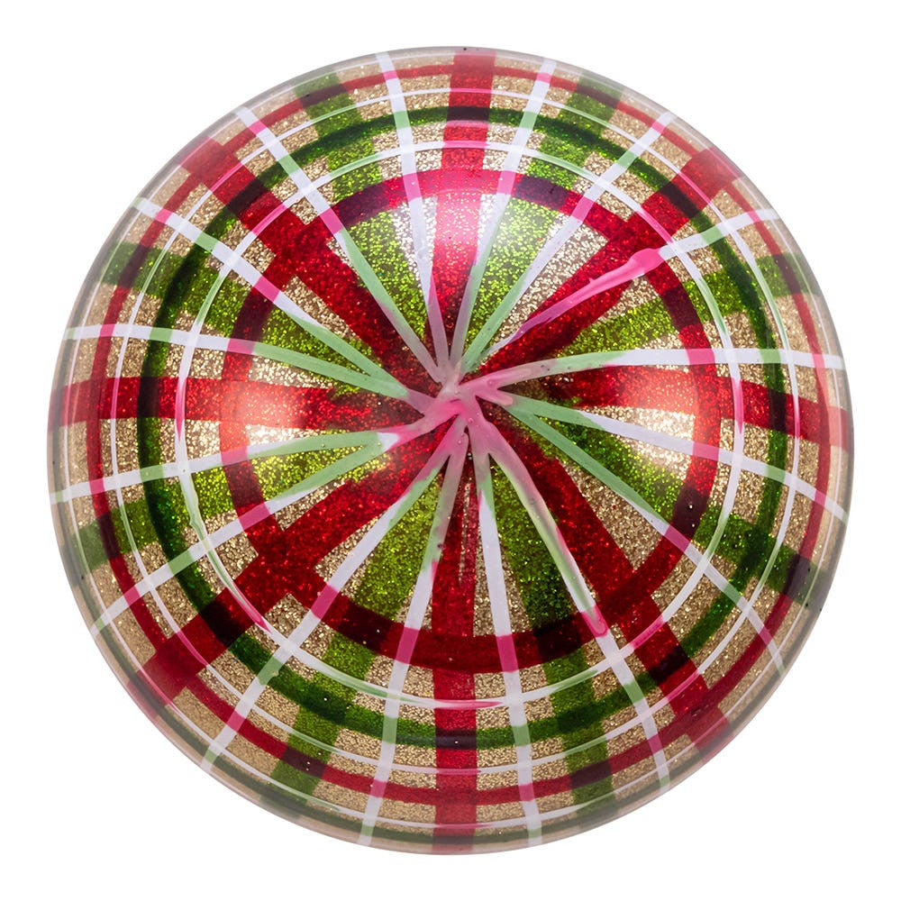 80MM Glass Red and Green Plaid Ball Ornaments