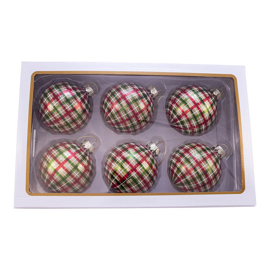 80MM Glass Red and Green Plaid Ball Ornaments