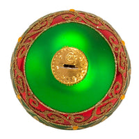 80MM Glass Green Ball Ornament With Red and Gold Fleur-De-Lis Design