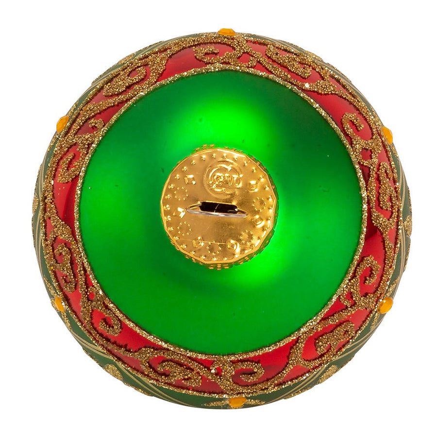 80MM Glass Green Ball Ornament With Red and Gold Fleur-De-Lis Design