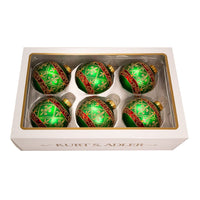 80MM Glass Green Ball Ornament With Red and Gold Fleur-De-Lis Design