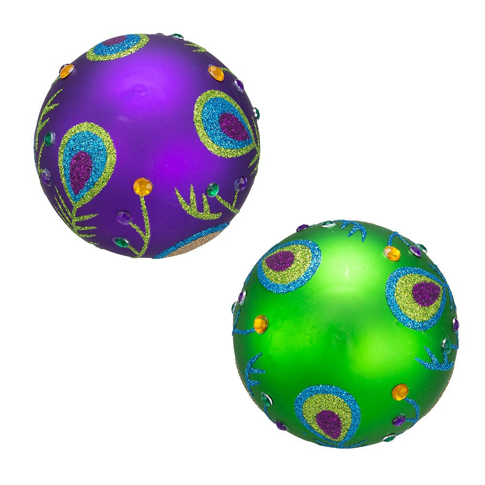 80MM Glass Peacock Purple and Green Ball Ornaments