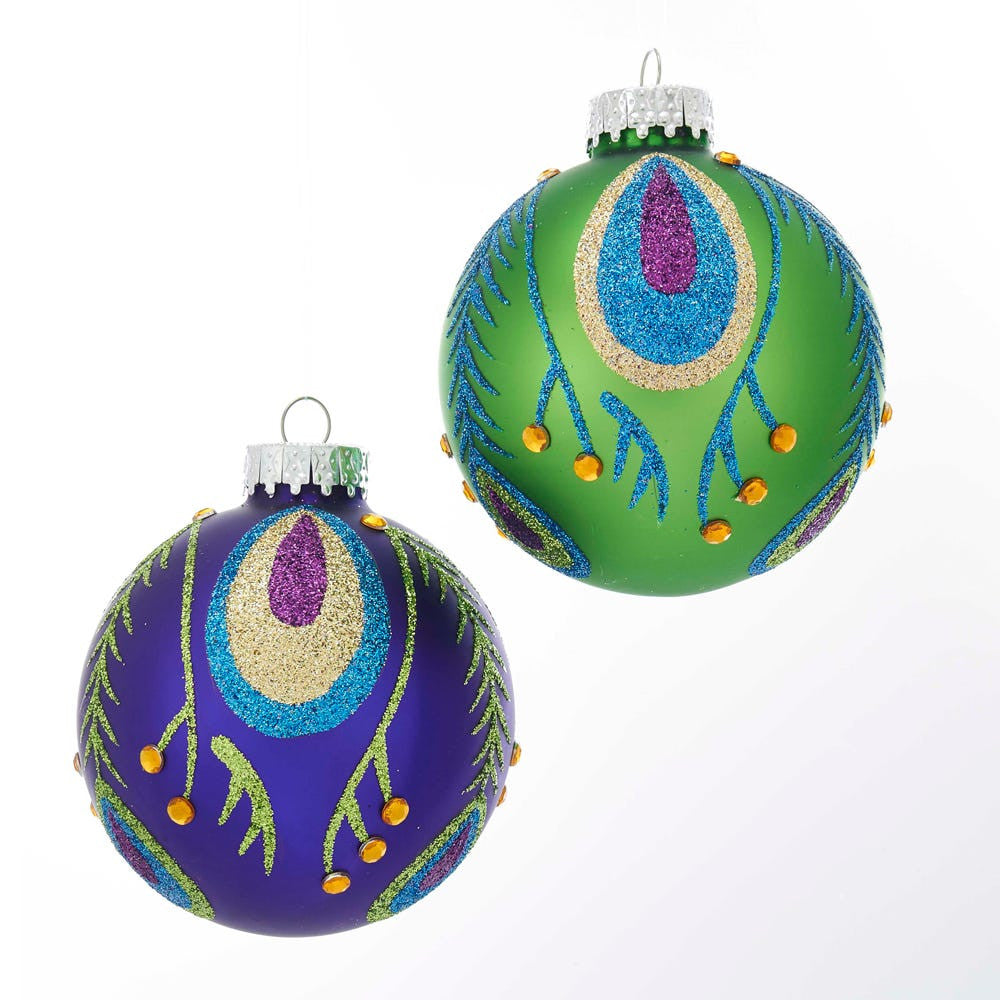 80MM Glass Peacock Purple and Green Ball Ornaments