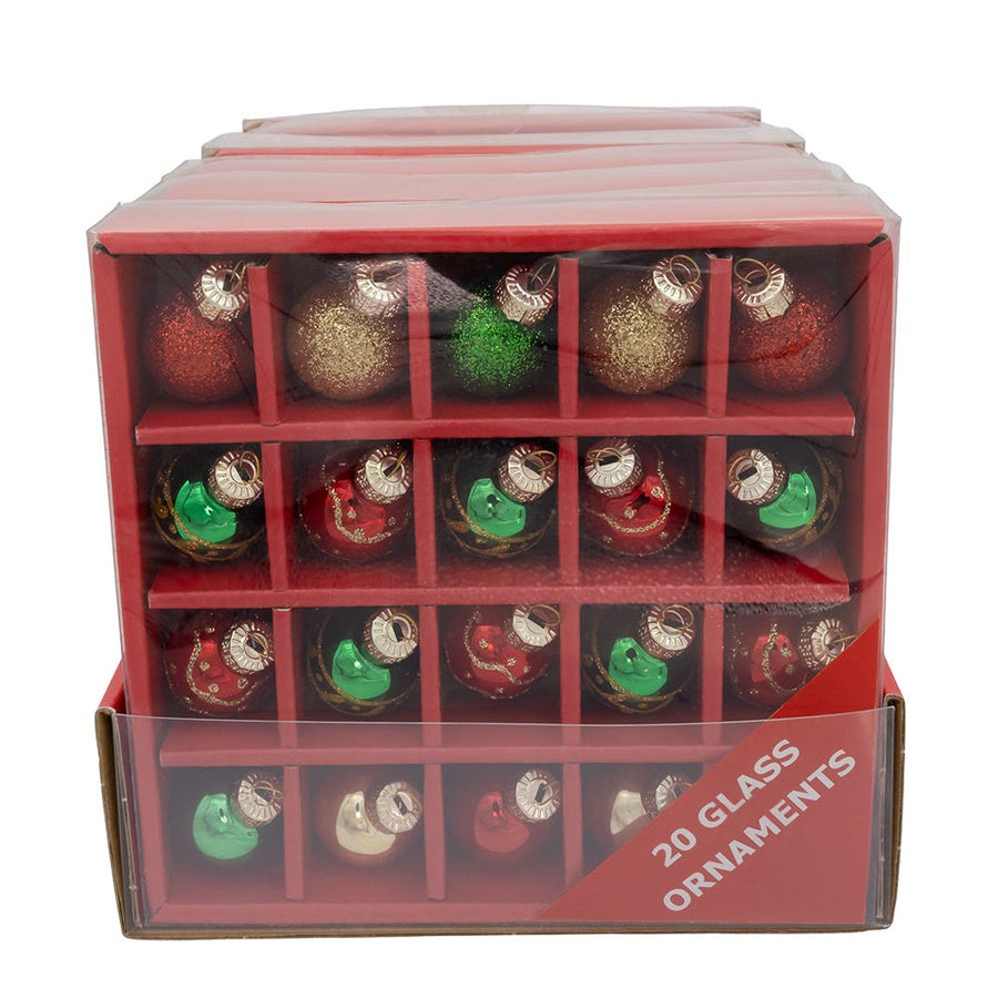 25MM Miniature Red, Green and Gold Glass Ball Ornaments