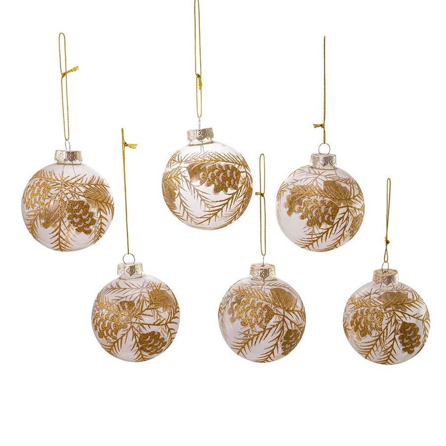 80MM Glass Ball With Gold Pinecone Design Ornaments