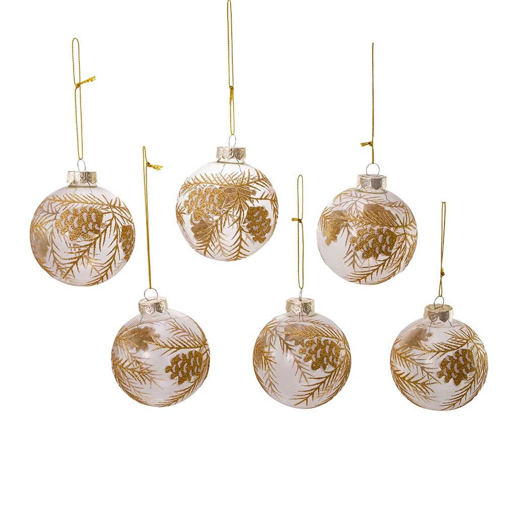 80MM Glass Ball With Gold Pinecone Design Ornaments