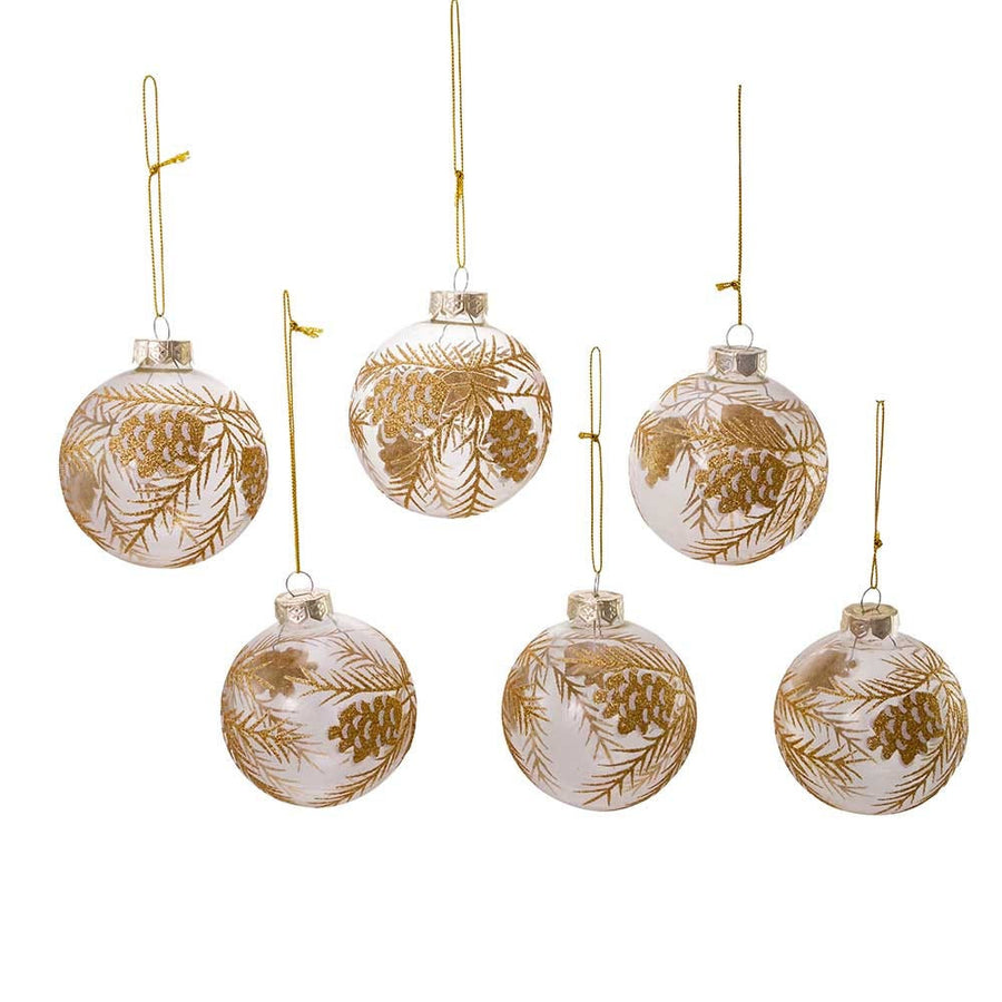 80MM Glass Ball With Gold Pinecone Design Ornaments