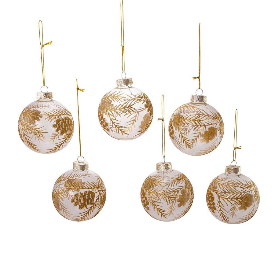 80MM Glass Ball With Gold Pinecone Design Ornaments