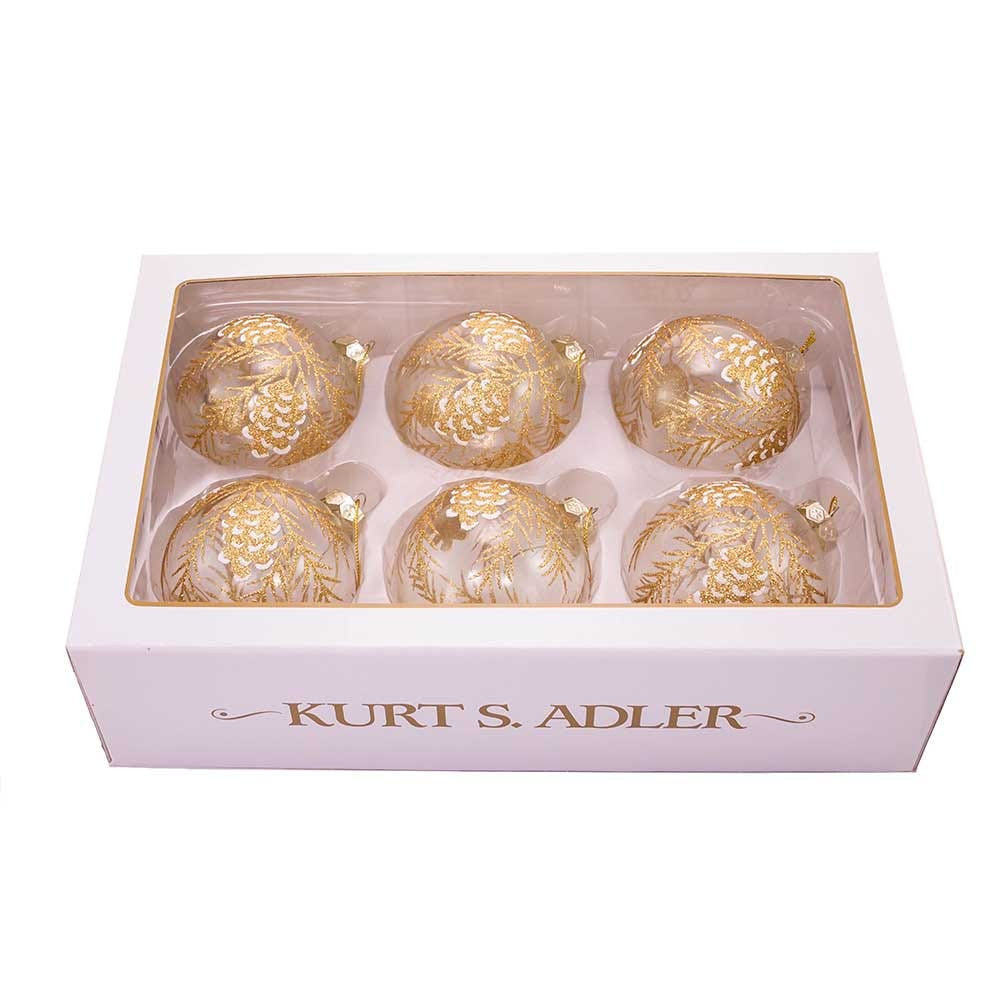 80MM Glass Ball With Gold Pinecone Design Ornaments