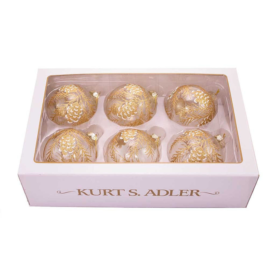 80MM Glass Ball With Gold Pinecone Design Ornaments