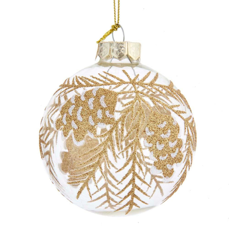 80MM Glass Ball With Gold Pinecone Design Ornaments
