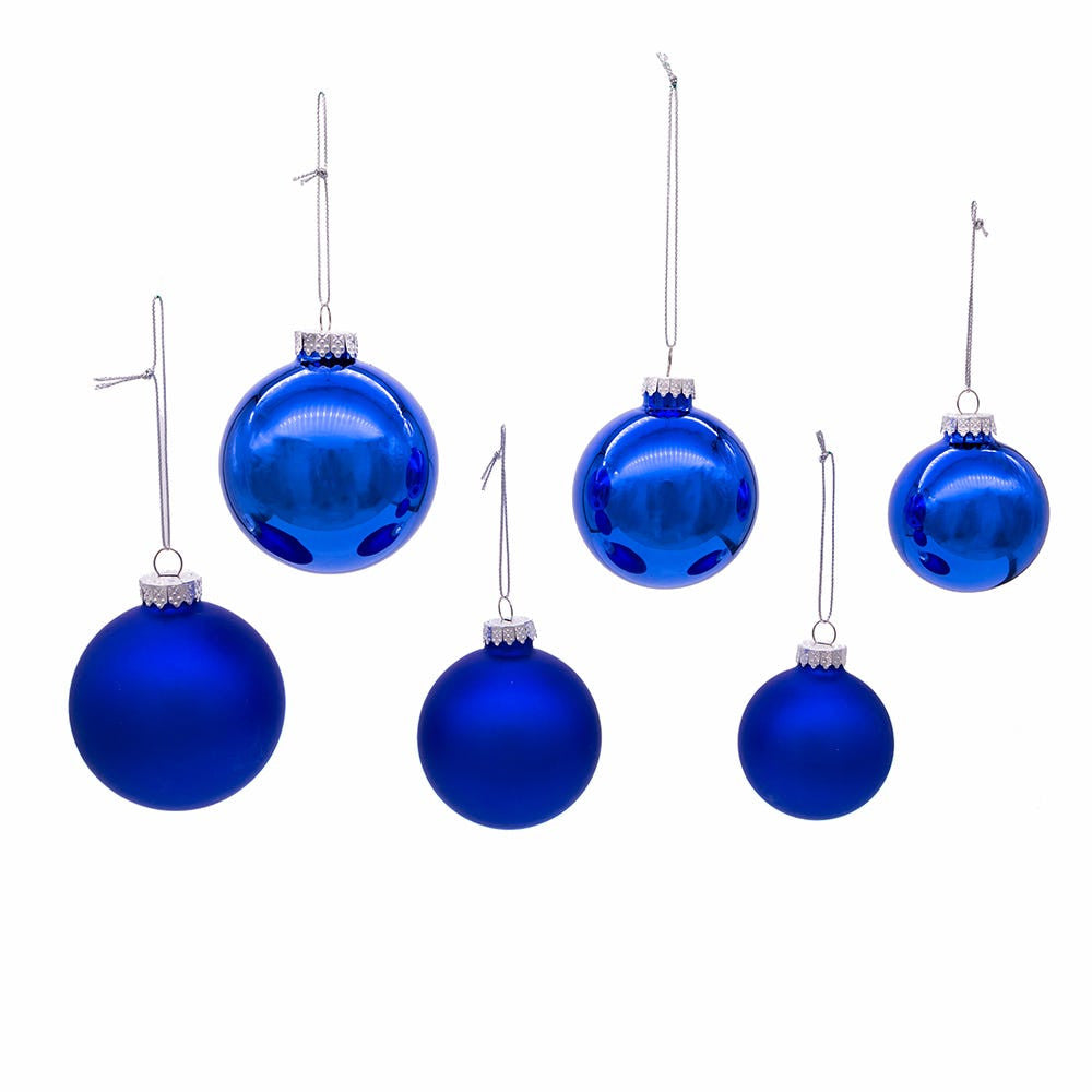 60MM - 80MM Glass Shiny and Matte Blue Mixed Ball Ornaments
