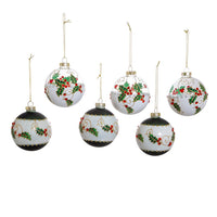 80MM Glass Holly Leaves and Berries Ball Ornaments