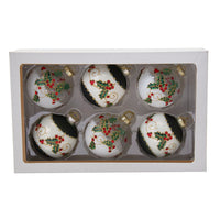 80MM Glass Holly Leaves and Berries Ball Ornaments
