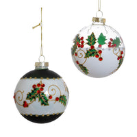 80MM Glass Holly Leaves and Berries Ball Ornaments