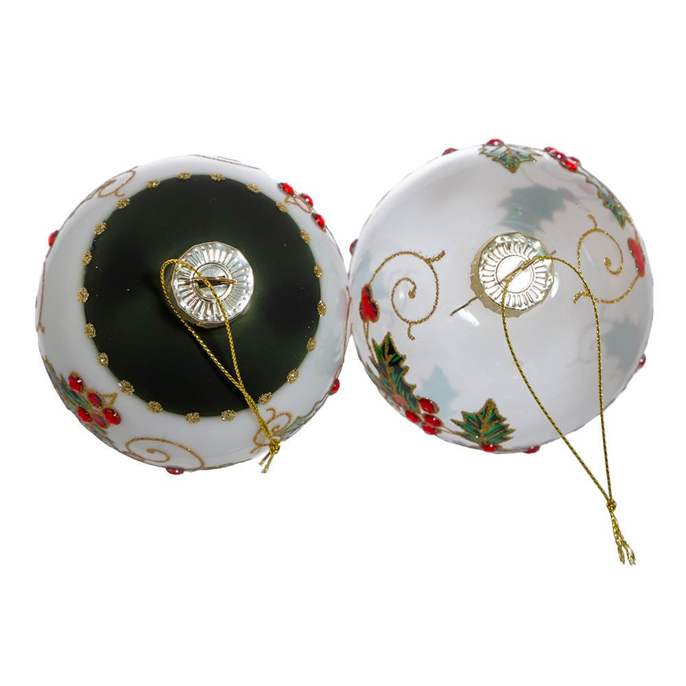80MM Glass Holly Leaves and Berries Ball Ornaments