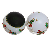 80MM Glass Holly Leaves and Berries Ball Ornaments