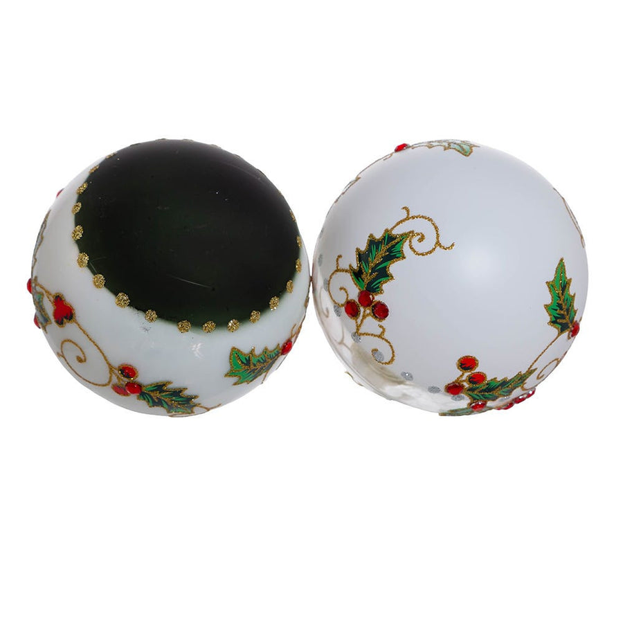 80MM Glass Holly Leaves and Berries Ball Ornaments