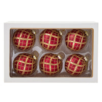 80MM Glass Red With Gold Plaid Ball Ornaments