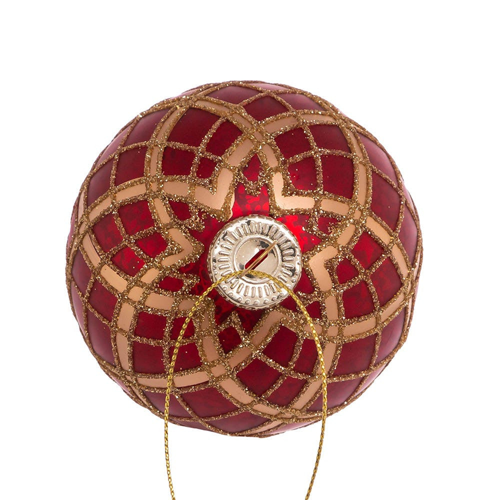 80MM Glass Red With Gold Plaid Ball Ornaments