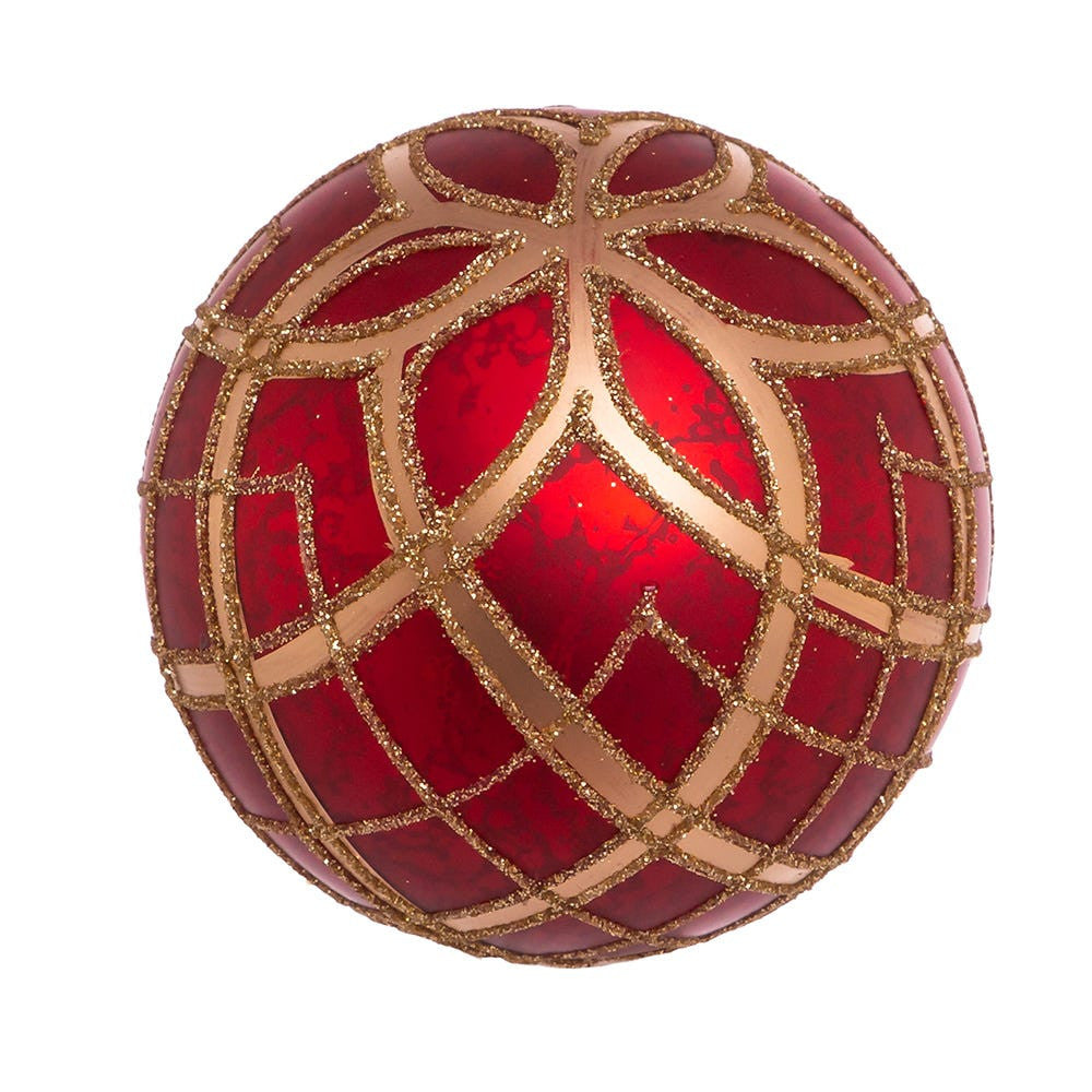 80MM Glass Red With Gold Plaid Ball Ornaments