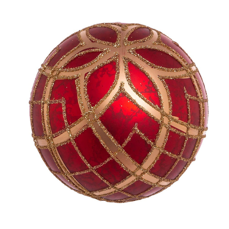 80MM Glass Red With Gold Plaid Ball Ornaments