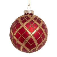 80MM Glass Red With Gold Plaid Ball Ornaments