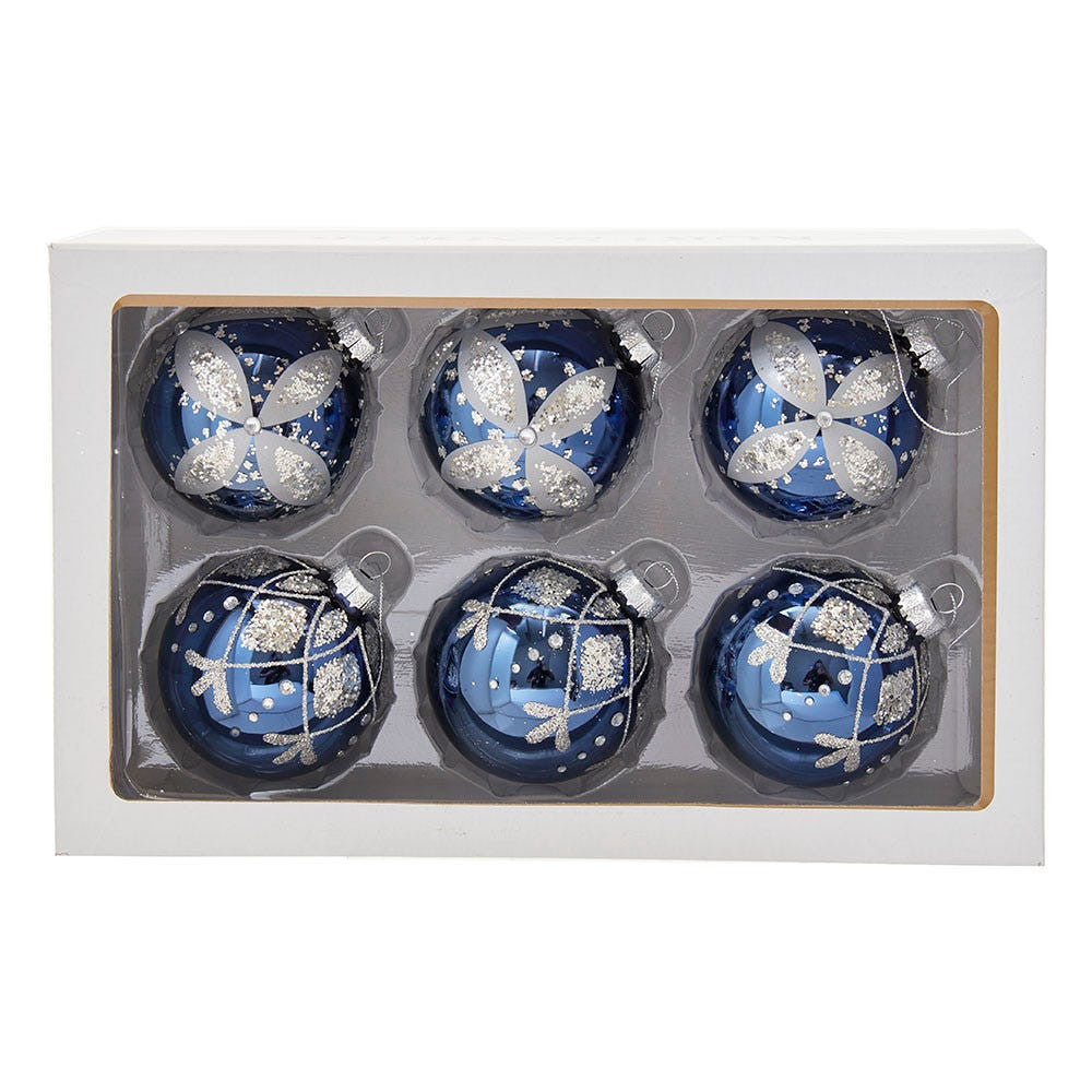 80MM Glass Navy and Silver Ball Ornaments