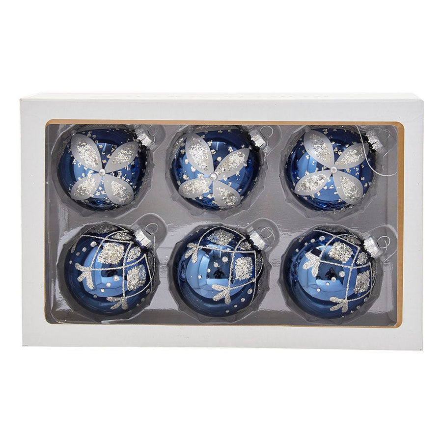 80MM Glass Navy and Silver Ball Ornaments